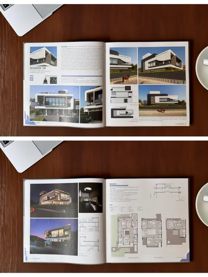 More pages from the feature, showing both day and night shots alongside the floor plans, offering a comprehensive look at the project.