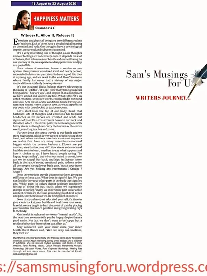A repeat of my column "Witness It, Allow It, Release It," a core concept in emotional healing.