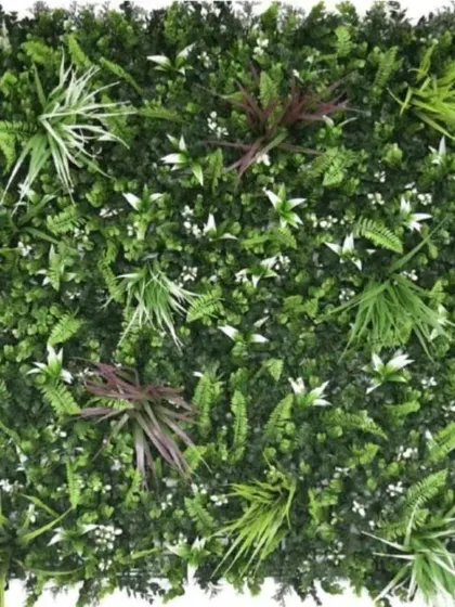 This sample panel shows a mix of green foliage with white flowering plants. It's a popular choice for a fresh and elegant look for both homes and businesses.