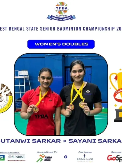 Sutanwi Sarkar and Sayani Sarkar crowned Women's Doubles Champions at the West Bengal State Championship.
