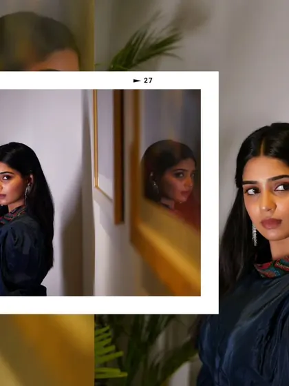 A creative edit showing a reflection in a mirror, adding a layer of complexity and artistry to the portrait.