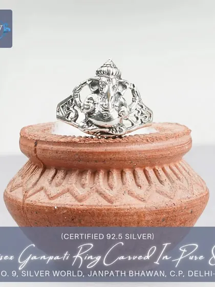 A more delicate yet equally detailed Ganpati ring. This openwork design features a finely carved Lord Ganesha, making it a beautiful and spiritual accessory for daily wear.