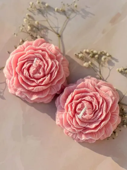 A close-up of the pink peony candles. The detail in the petals is just stunning, and they have a lovely floral fragrance.