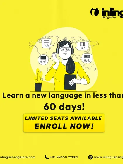 This graphic reiterates our promise of accelerated learning, inviting students to enroll now and learn a new language in less than 60 days with our structured online programs.