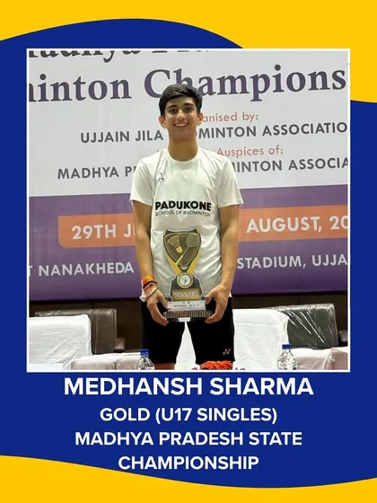 Medhansh Sharma with his Gold medal at the Madhya Pradesh State Championship. Our management extends to state-level championships across the country, identifying and promoting talent nationwide.