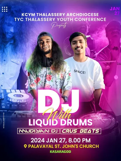 The poster for a KCYM Youth Conference, where I performed a DJ with Liquid Drums set.