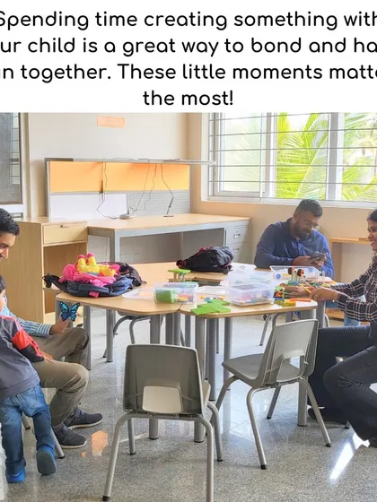 A family sits together at a table, deeply engaged in a creative activity. These moments of shared focus and fun are where the strongest bonds are built, and they are at the core of my parent-child workshops.