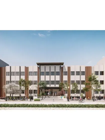 The full frontal architectural render for the Jindal Public School. This image illustrates our initial vision for the project, which we successfully brought to life in collaboration with our partners.