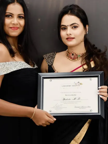 Proudly displaying my certificate from the Lakshmi Shetty academy. This represents my dedication to professional standards and high-quality artistry.