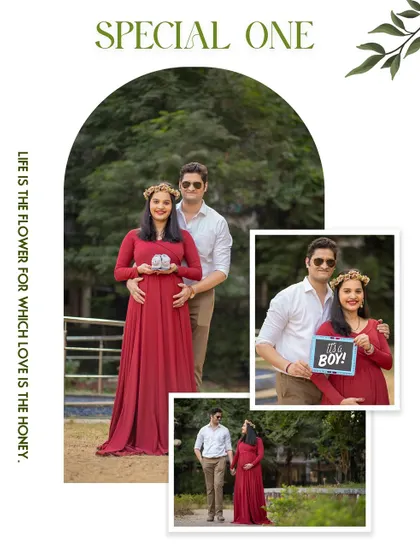 A collection of happy moments from a couple's shoot, including a fun gender reveal with a chalkboard sign.