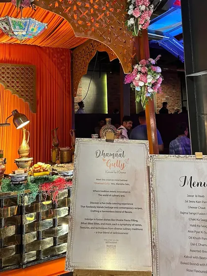 The menu is just as important as the food itself. For this event, I displayed the custom menu on elegant stands, detailing the unique Rajasthani fusion dishes available for guests.