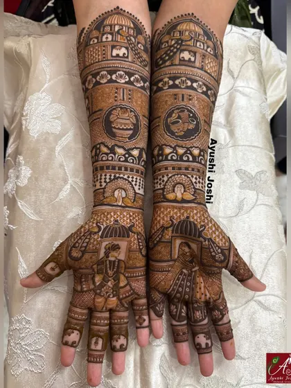 A slightly different angle of the Maharashtrian bridal design, showing the rich detail and cultural elements.