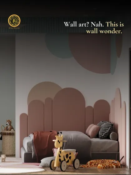 Wall art? Nah. This is wall wonder. The custom, multi-layered headboard in soft, earthy tones creates a fantastic focal point that sparks the imagination.