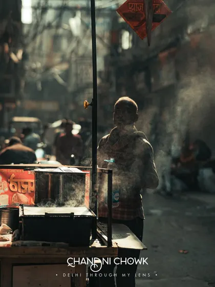 A street food vendor in Chandni Chowk, enveloped in steam. This shot captures the essence of Old Delhi's street life, a place I love to explore with my camera to find authentic, everyday moments.