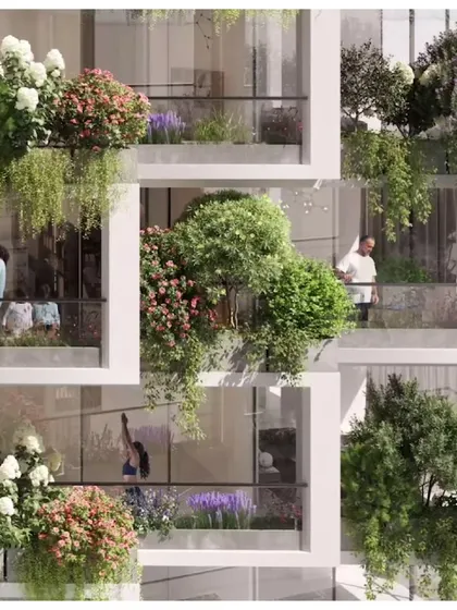 The staggered balconies of Sky Gardens provide privacy for each resident while contributing to a cohesive and dynamic overall facade.