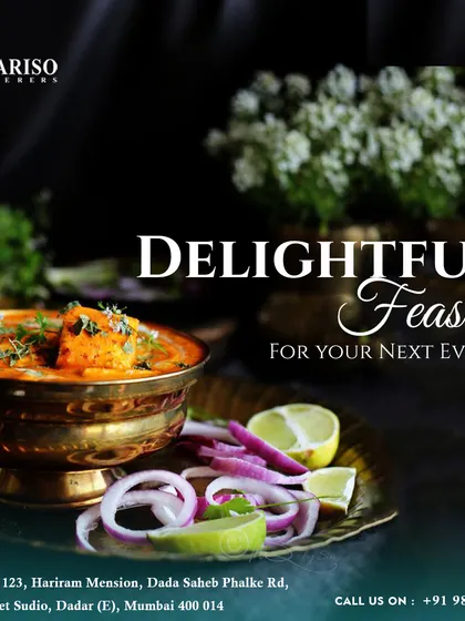 We can prepare a delightful feast for your next event, featuring signature dishes like this rich paneer curry, garnished with fresh onions and lime for extra flavor.
