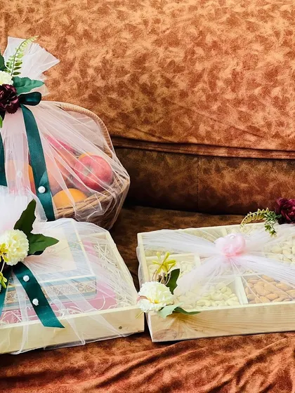 A wide view of several trousseau items, showcasing my ability to handle larger orders while maintaining high standards of presentation for each piece.