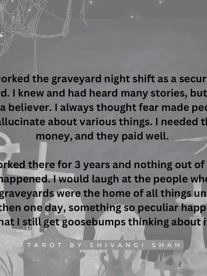 A graveyard security guard's encounter with a woman who asks to enter the closed graveyard, only to find out the next day that she had just died.