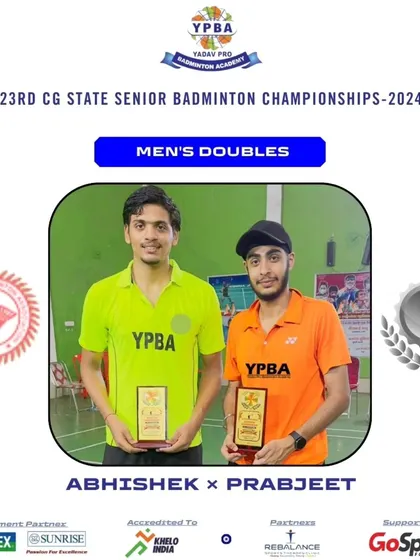 Abhishek and Prabjeet with their Silver medal in Men's Doubles at the 23rd CG State Senior Badminton Championships.