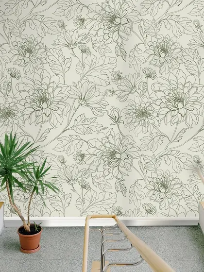A hallway featuring our Chrysanthemums Floral Pattern wallpaper is a study in understated elegance. The delicate design creates a peaceful and sophisticated transition between rooms.