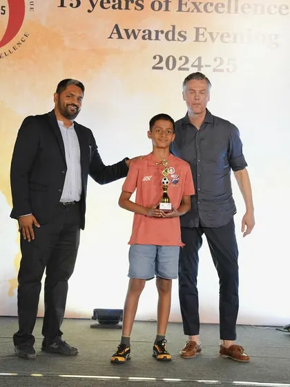 Recognizing our most versatile player, Aviraj from the U11 team. From goalkeeping to scoring goals, his all-round performance was exceptional this season.