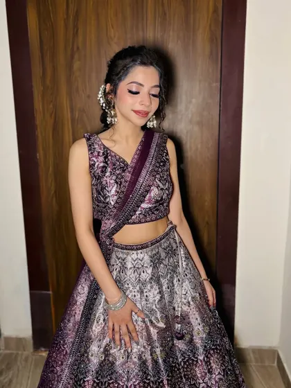 A close-up of the makeup, showing the soft and romantic feel of the look.