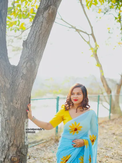 A portrait shot in the sunflower saree, capturing its playful and stylish vibe.