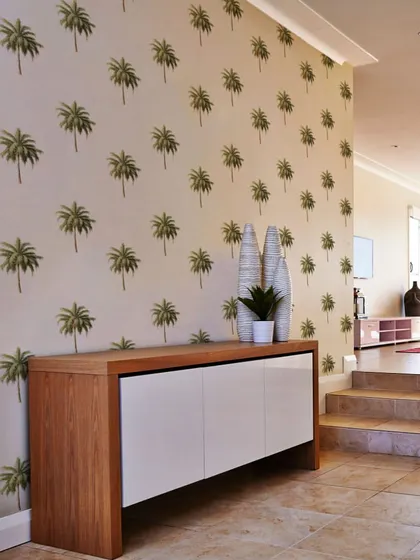 Our Bohemian Palm Tree wall stickers add a touch of tropical elegance to this entryway. The pattern creates a stylish and welcoming first impression.