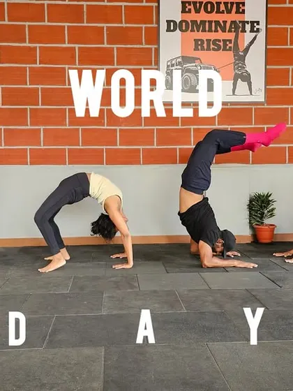 Yoga spelled out, lived out. A fun picture with students from a workshop on World Yoga Day.