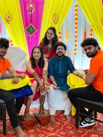 A group photo with the happy couple and our artists. We love being part of the wedding celebrations and creating lasting memories.