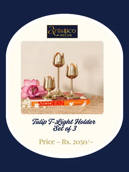 This set of three Tulip T-light holders adds a touch of modern elegance to any wedding setup. The metallic finish and unique shape make them a beautiful decorative accent.