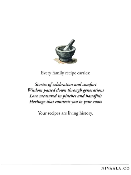 Every family recipe carries stories of celebration and comfort, love measured in pinches and handfuls, and heritage that connects you to your roots. Your recipes are living history.
