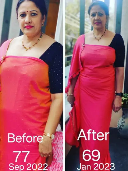 Meenakshi proves that age is just a number when it comes to fitness. She lost 8 kgs between September and January, showing that a consistent and dedicated effort leads to incredible results at any stage of life.