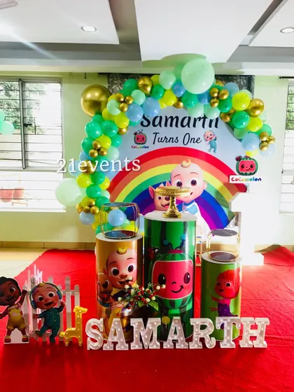 A simple and sweet Cocomelon theme with a rainbow backdrop, perfect for smaller spaces.
