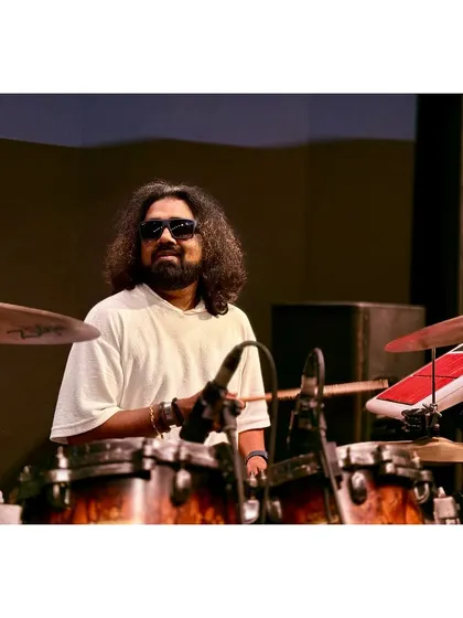 Our drummer, relaxed and ready, during the pre-show sound check.