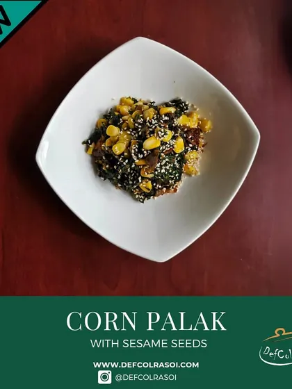 Introducing our new Corn Palak with sesame seeds. A healthy and delicious dish that combines the sweetness of corn with earthy spinach and nutty sesame.