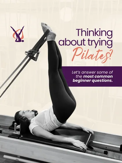 Thinking about trying Pilates? Let's answer some of the most common beginner questions. This image shows a foundational exercise on the Reformer, accessible to all levels.