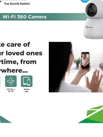 With the Trueview Smart Wi-Fi 360 camera, you can take care of your loved ones from anywhere. The mobile app allows you to view the live feed and use the pan-tilt feature to see every corner of the room.