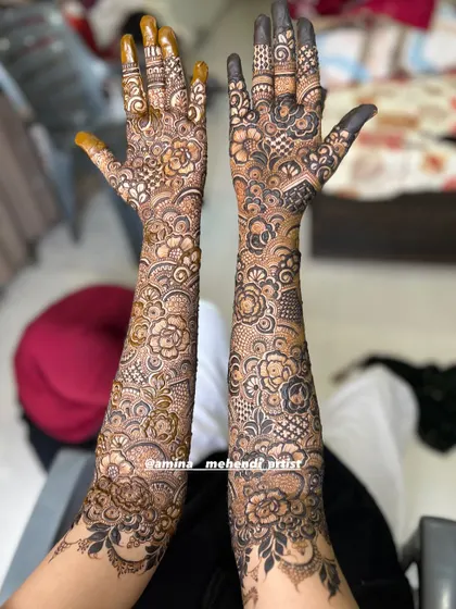A full bridal design with a focus on flowing, interconnected patterns that create a seamless look.