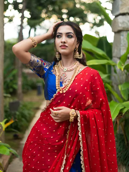 A candid shot that captures the elegance and grace of this traditional yet modern look.
