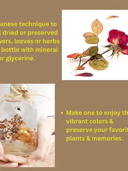 A closer look at the Japanese art of Herbarium. You can make your own bottle to enjoy the vibrant colors of preserved plants and hold onto special memories.