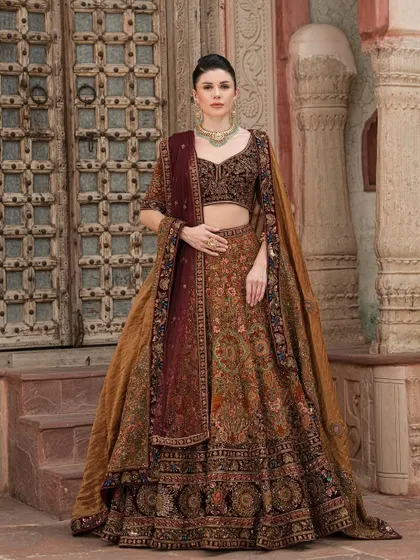 Another shot from our "Bridal Saga" campaign. The rich velvet dupatta adds a touch of luxury to this beautifully crafted bridal lehenga.