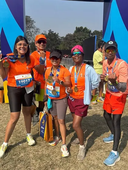 A weekend of triumphs. Our runners celebrating with their medals after the Tata Steel 25K Kolkata and The Border Race.