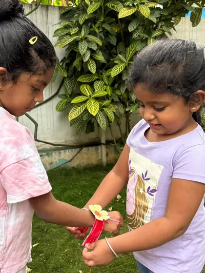 Celebrating Friendship Day by making our own friendship bands. This simple act of tying a band on a friend's wrist is a beautiful lesson in companionship and care.