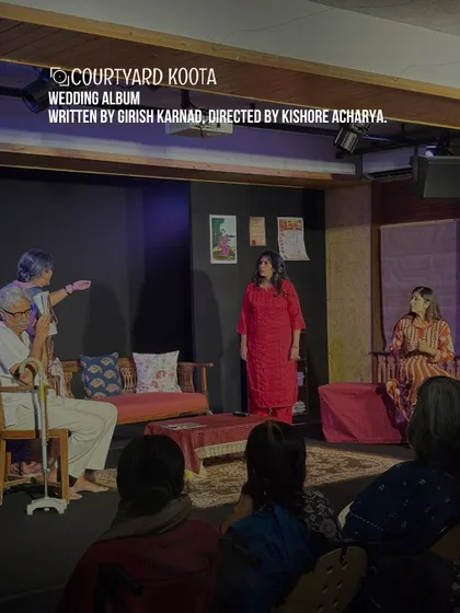 A scene from our Koota Production of Girish Karnad's 'Wedding Album'. Our flexible stage is transformed into a family living room, drawing the audience right into the middle of the drama and laughter of a modern Indian household.