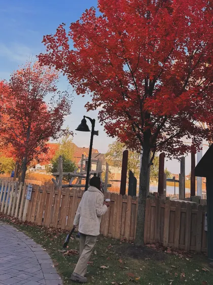 Walking through the picturesque paths of Blue Mountain village in the fall.