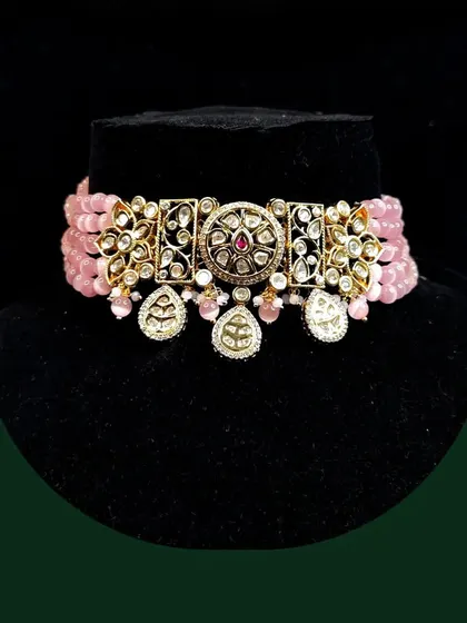 This delicate pink beaded choker is a new arrival, perfect for bridesmaids or for a sangeet ceremony.
