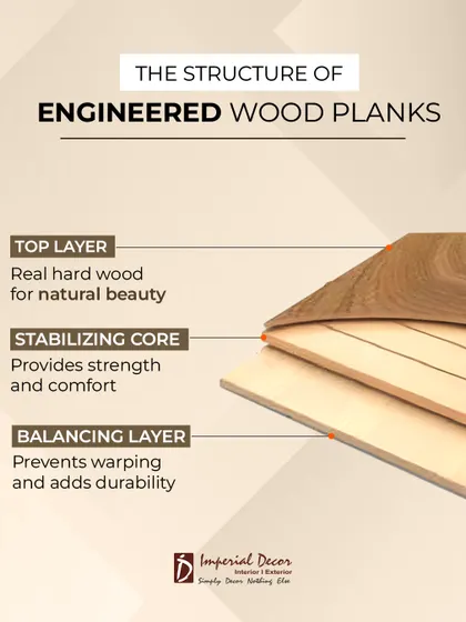 Understanding the structure of engineered wood helps you appreciate its value. The top layer is real hardwood for beauty. The stabilizing core provides strength and comfort underfoot. The balancing layer at the bottom prevents warping and adds durability. This three-layer construction is what makes it a superior choice.