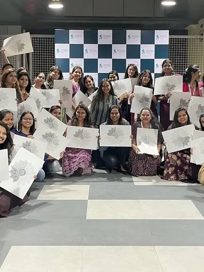 A wonderful group photo from a workshop with the women of Standard Chartered Bank. These corporate sessions are a powerful way to foster creativity and mindfulness in the workplace.