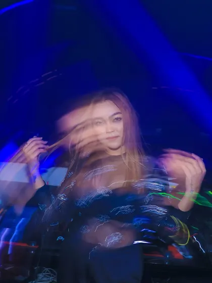 A creative motion blur photo that captures the dynamic energy and movement of my performance.